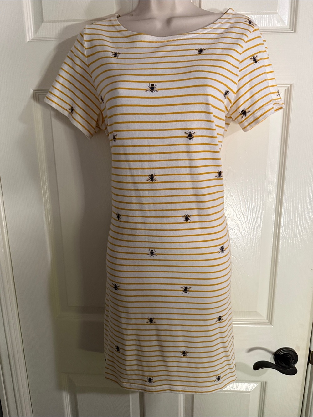Joules White & Mustard Striped Bee Embroidered Shift Dress